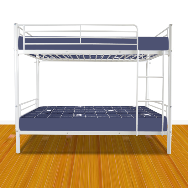 【same code:38354706】Iron Bed Bunk Bed with Ladder for Kids Twin Size White