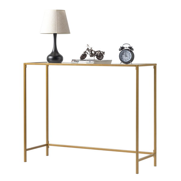 【Same model code: ：51028186】39.4" Console Sofa Table, Modern Entryway Table, Tempered Glass Table, Metal Frame,  for Living Room, Hallway, Gold Color