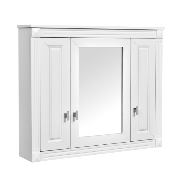 Bathroom Wall Cabinet with Mirror, Wall Mounted Medicine Cabinet with 4 Shelves, Mirrored Door Over Toilet Storage Cabinet, White