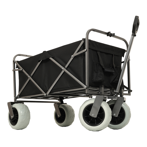 Beach Wagon with Big Wheels for Sand 500lbs capacity - All Terrain Steel Frame Utility Cart with 9" Pneumatic Tires, Collapsible Folding Design ,strap with multiuse bag ,black