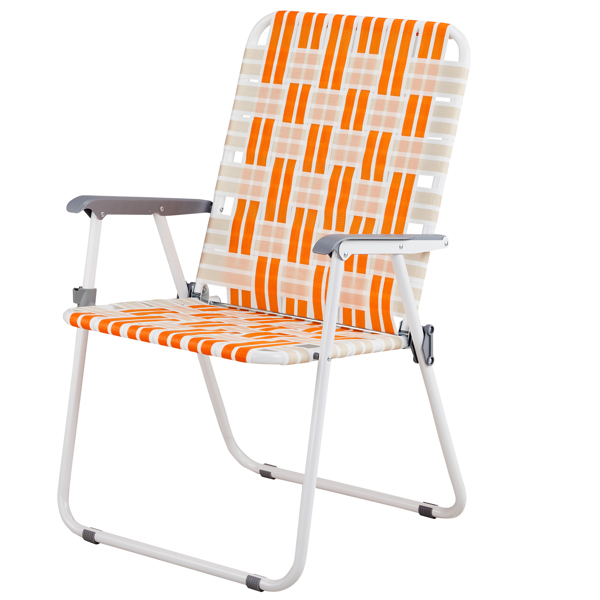 Set of 2 Webbed Folding Beach Chairs, Outdoor Patio Lawn Foldable Chairs for Camping Fishing Yard Poolside BBQ, Orange & White