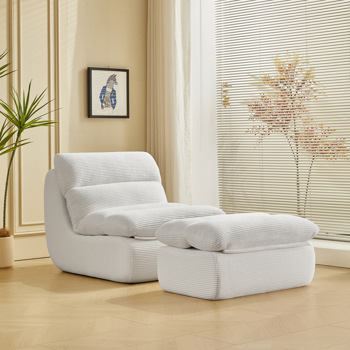 Modern Compressed Lounge Chair with Ottoman, Cozy Corduroy Recliner for Small Spaces, Living Room, or Bedroom