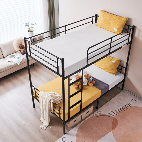 【Same model code: 67430277】Iron Bed Bunk Bed with Ladder for Kids Twin Size Black