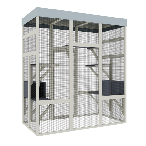 62.6" Gray WoodenOutdoor Pet Enclosure with Waterproof Top, Spacious and Secure Cat House & Small Animal Cage, Black Rust-proof Metal Wire