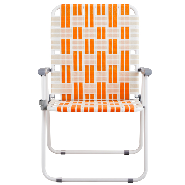 Set of 2 Webbed Folding Beach Chairs, Outdoor Patio Lawn Foldable Chairs for Camping Fishing Yard Poolside BBQ, Orange & White