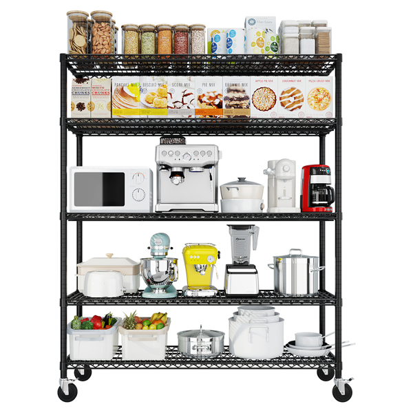 Heavy Duty Storage Shelves  55.12" W  Wire Shelving Unit with Wheels 3200LBS  NSF Metal Shelves for Storage Adjustable Garage Storage Rack Pantry Shelf Commercial Shelving, 75.59" H X 55.12''W X 23.62