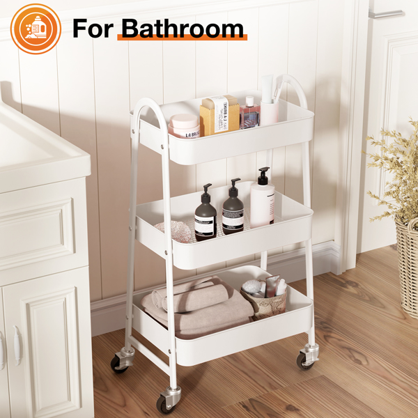 3 Tier Small Rolling Cart, Metal Utility Storage Organizer Kitchen Trolley Bathroom Laundry Room Bar Office Shelves