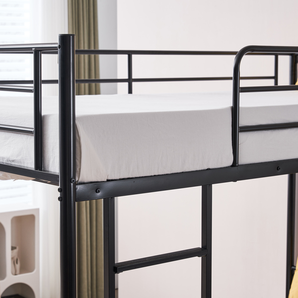 【Same model code: 67430277】Iron Bed Bunk Bed with Ladder for Kids Twin Size Black