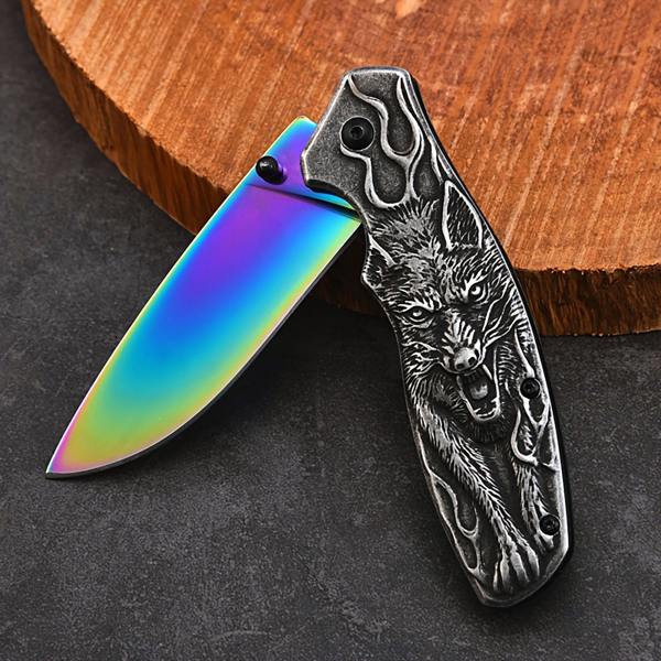 Wolf Handle Non-Slip Pocket Knife – Compact Folding EDC Knife with Carabiner Clip, Cool Box Cutter, Perfect Gift for Men(Maybe YunExpress Logistics)
