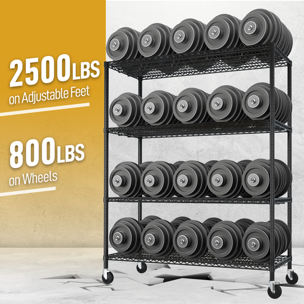 Heavy Duty Storage Shelves  55.12" W  Wire Shelving Unit with Wheels 2500LBS  NSF Metal Shelves for Storage Adjustable Garage Storage Rack Pantry Shelf Commercial Shelving, 75.59" H X 55.12''W X 23.62