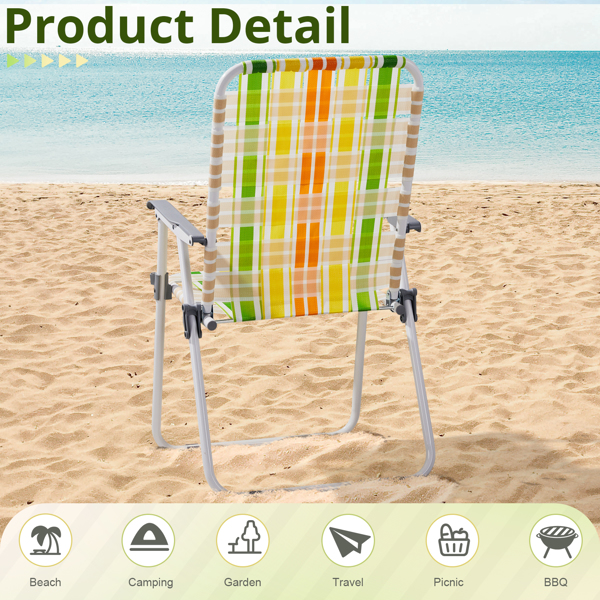 Set of 2 Webbed Folding Beach Chairs, Outdoor Patio Lawn Foldable Chairs for Camping Fishing Yard Poolside BBQ, Yellow & Green