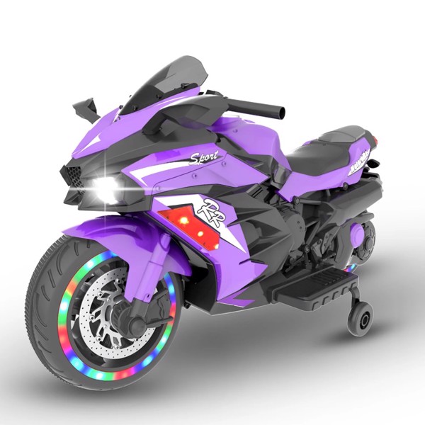 12V Kids Ride on Motorcycle, Electric Kids Motorcycle, Battery Powered Motorcycle for 3-5 Years Old, Violet，two wheels