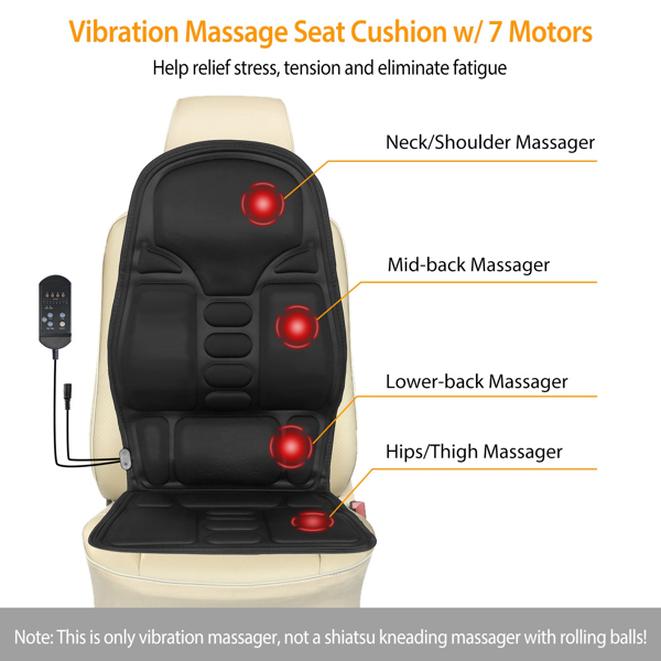 Back Massager Cushion Electric Massage Car Seat Cushion Chair Pad w/ Heating Function 8 Vibration Modes 3 Intensity Levels