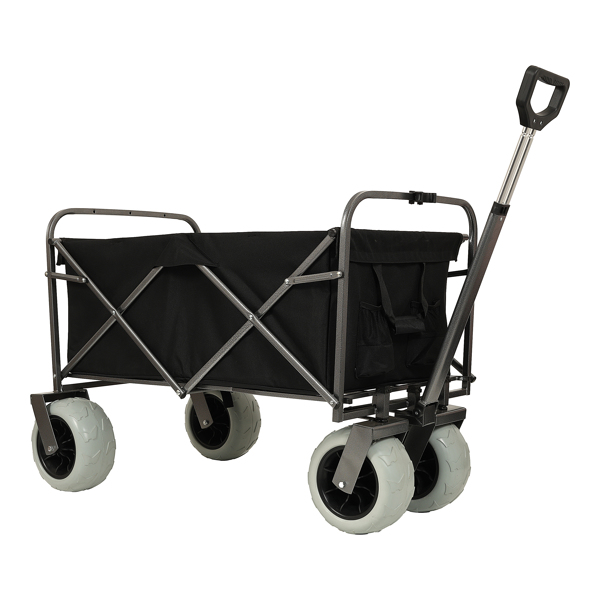 Beach Wagon with Big Wheels for Sand 500lbs capacity - All Terrain Steel Frame Utility Cart with 9" Pneumatic Tires, Collapsible Folding Design ,strap with multiuse bag ,black