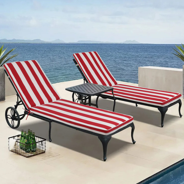 2PCS Set Outdoor Lounge Chair Cushion Replacement Patio Funiture Seat Cushion Chaise Lounge Cushion (Red/White Striped)  [Sale to Temu is Banned.Weekend can not be shipped, order with caution]