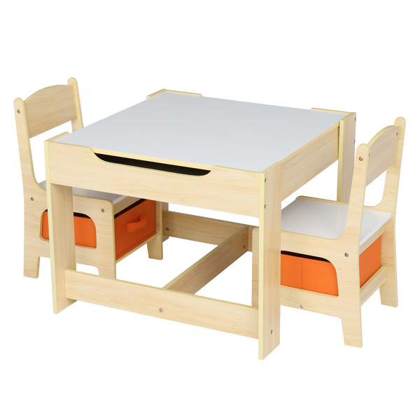 Children's Wooden Table And Chair Set With Two Storage Bags (One Table And Two Chairs)