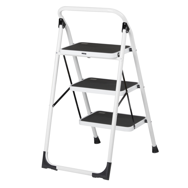 Home Use 3-Step Short Handrail Iron Ladder Black & White