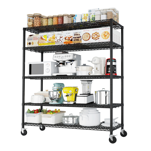 Heavy Duty Storage Shelves  55.12" W  Wire Shelving Unit with Wheels 3200LBS  NSF Metal Shelves for Storage Adjustable Garage Storage Rack Pantry Shelf Commercial Shelving, 75.59" H X 55.12''W X 23.62