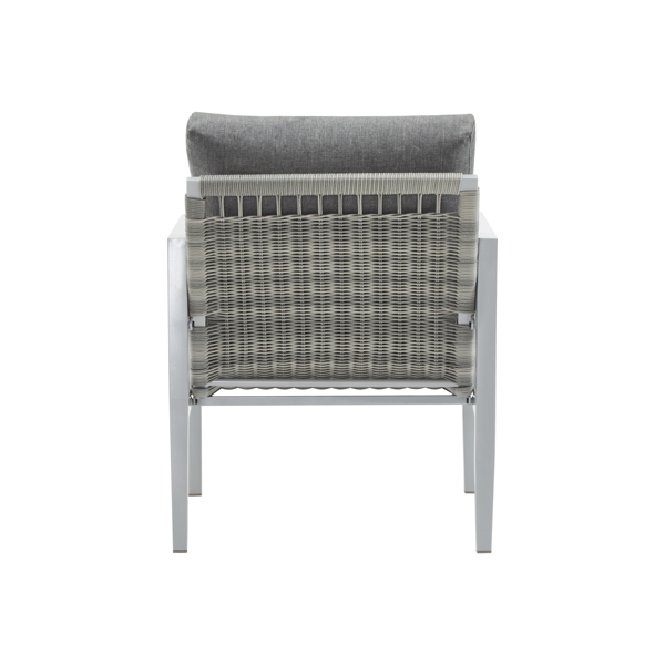 Silver Aluminum Lounge Chair with Sleek Rope Accents and Comfortable Cushions, Perfect for Modern Outdoor and Indoor Spaces