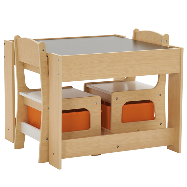 Children's Wooden Table And Chair Set With Two Storage Bags (One Table And Two Chairs)