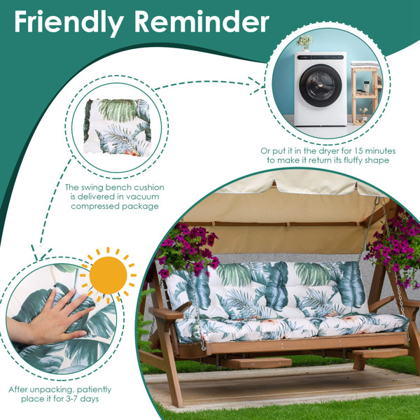 Swing Replacement Seat Cushions, Cushions for Outdoor Furnitur with Backrest, Garden Recliner Waterproof Porch Swing Cushions with Backrest 8 Tie Straps 59x43.3x3.9in for Patio Furniture--GreenLeaf