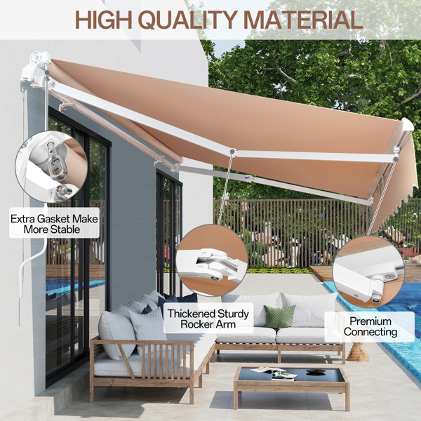 98.4"D x 117"W x 59"H retractable awning Khaki