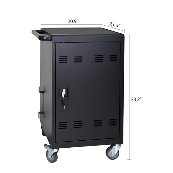 Tablet Laptop 32-bit-Plastic Device Basket Device for Mobile Charging Trolley- Includes Cable Management Dividers, Cable Clips, Storage Compartment, and Removable Doors (Black)