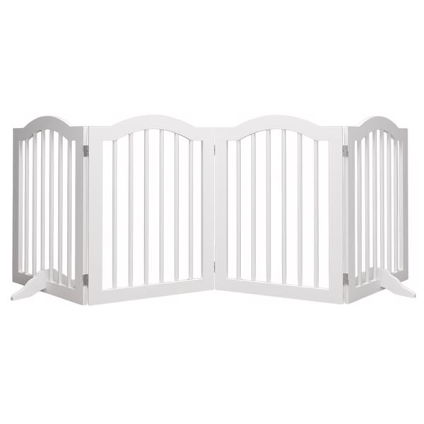 27.6" Height Tall Freestanding Pet Gate, 4 Panels Foldable Dog Gate, Solid Wood Folding Safety Fence Wooden Dog Gate with 2 pcs Support Feet Ideal for Stairs, Doorways, Halls, Kitchens, Heavy Duty Gat