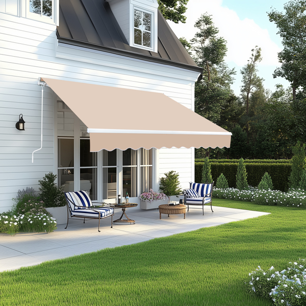 98.4"D x 117"W x 59"H retractable awning Khaki