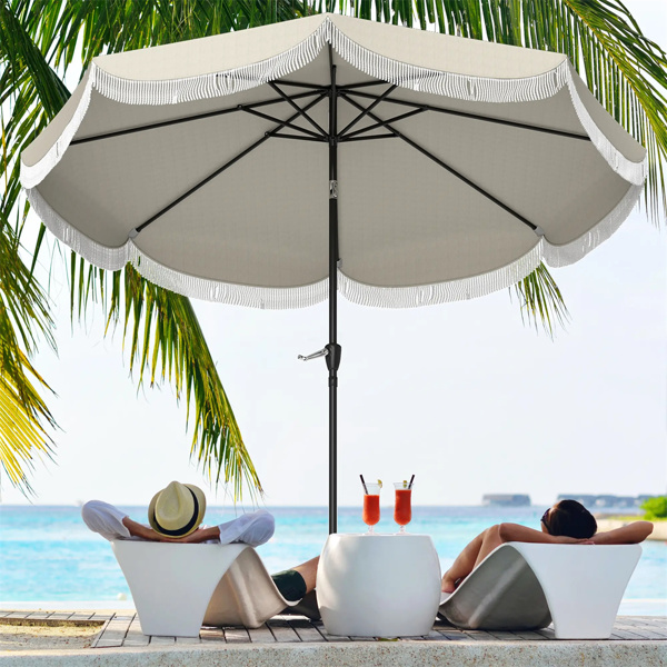 8.8FT Elegance Patio Umbrella, UPF 30+ Outdoor Market Umbrella with 8 Ribs, Push Button Tilt,Light Gray 