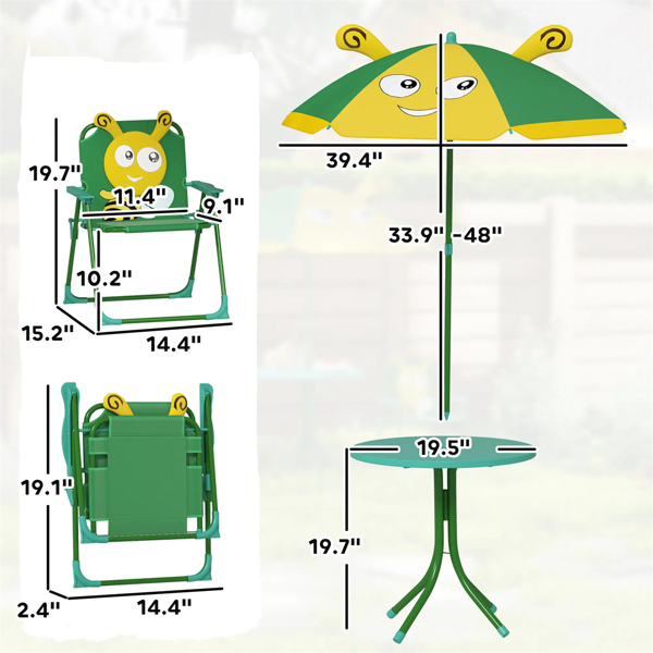 Kids Outdoor Activity Table with Foldable Chairs Green