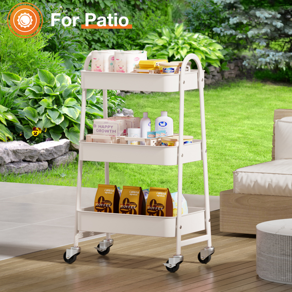 3 Tier Small Rolling Cart, Metal Utility Storage Organizer Kitchen Trolley Bathroom Laundry Room Bar Office Shelves