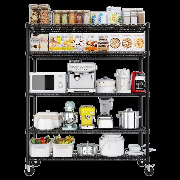 Heavy Duty Storage Shelves  55.12" W  Wire Shelving Unit with Wheels 3200LBS  NSF Metal Shelves for Storage Adjustable Garage Storage Rack Pantry Shelf Commercial Shelving, 75.59" H X 55.12''W X 23.62