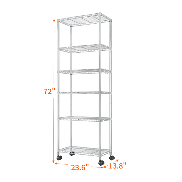 Heavy Duty Storage Shelves  72.83" H   Wire Shelving Unit with Wheels 1020LBS  NSF Metal Shelves for Storage Adjustable Garage Storage Rack Pantry Shelf Commercial Shelving, 72.83" H X 23.6''W X 13.78