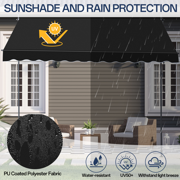 118.1"D x 59.1"W x(78.7 -118.1)"H Retractable Awning Black