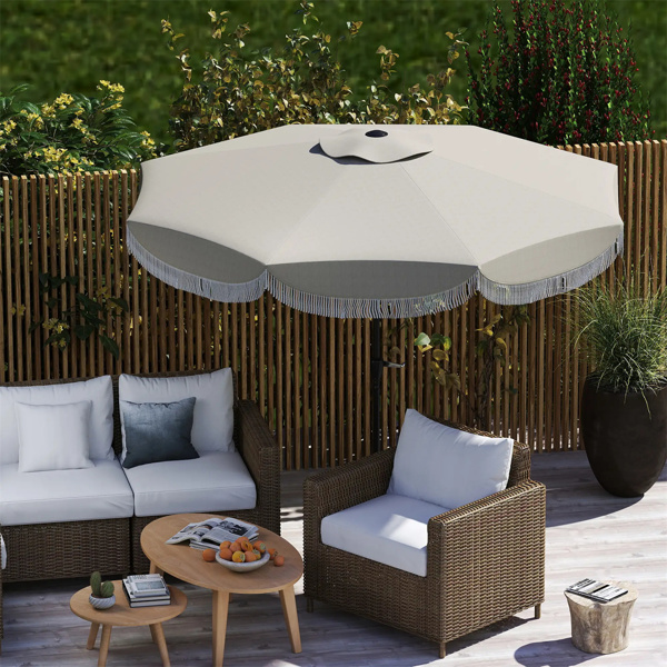 8.8FT Elegance Patio Umbrella, UPF 30+ Outdoor Market Umbrella with 8 Ribs, Push Button Tilt,Light Gray 
