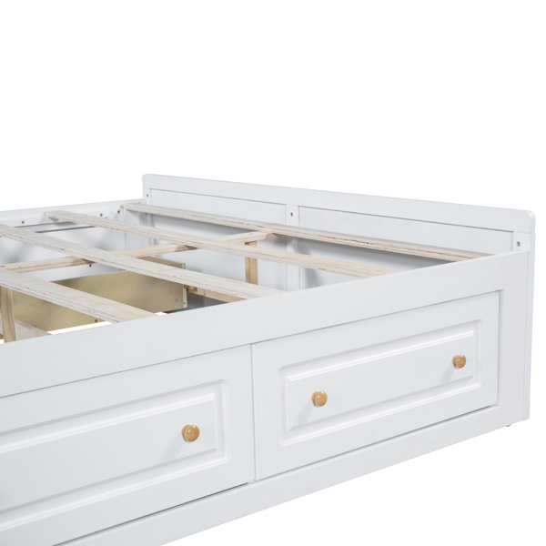 Wood Queen Size Platform Bed Frame with 6 Drawers, White