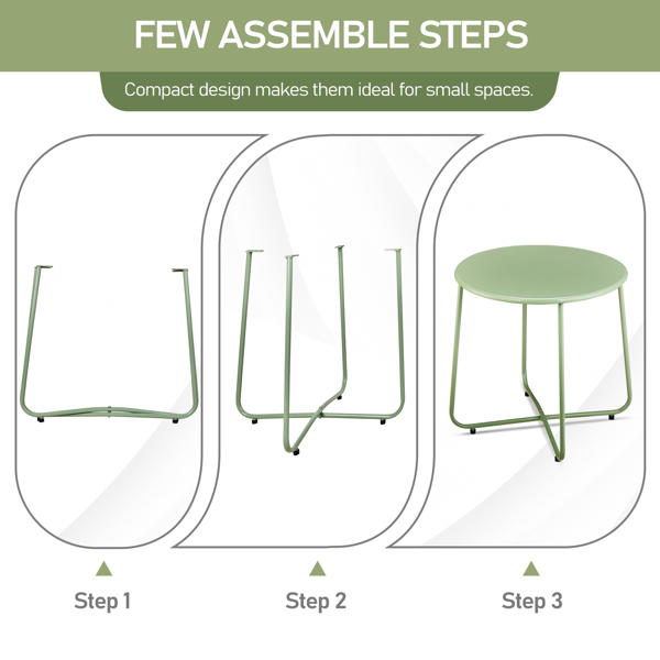Patio Small Side Table, Waterproof Round Metal Coffee Table, Weather Resistant End Table for Indoor Outdoor Garden Balcony Yard, Green