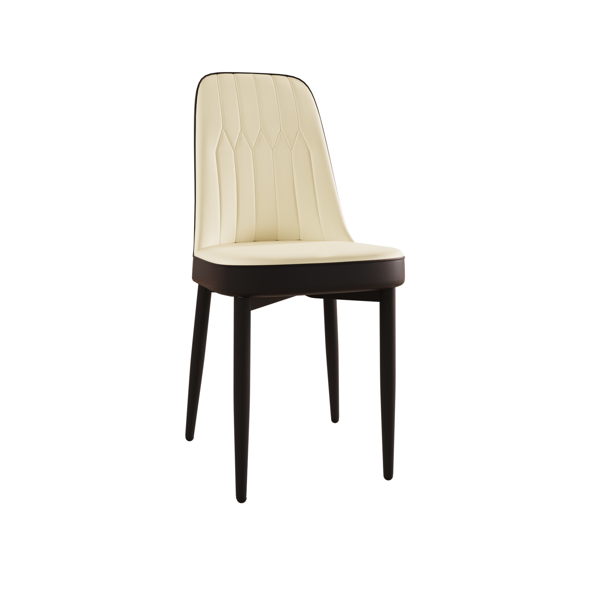 A set of 4 dining chair, modern style chair made of high-quality PU Leather fabric with thick soft cushions, black metal leg kitchen chair, dining room kitchen dining chair (Beige and Black) 