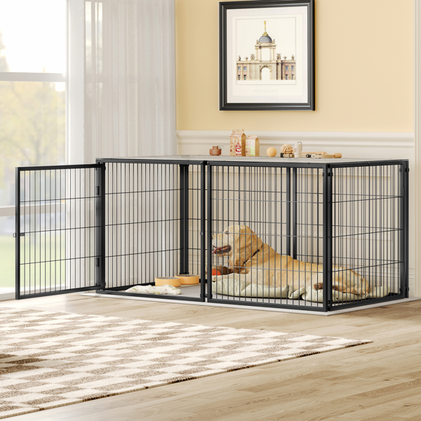 Large Dog Cage 63.7" Dog Kennel for Medium Dogs Puppy Dog Playpen with Top, Pet Cage, Indoor, Black.63.7"L x 34.2"W x 31.7"H.