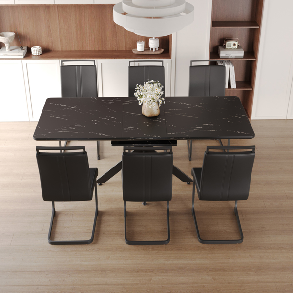 62.4" extendable 78.15" dining Table Set for 6-8 Person for Dining Room, 6 C-shaped Tube Soft padded armless dining chair and Very large Dining Room Table Kitchen Table Chair Set with metal Legs 