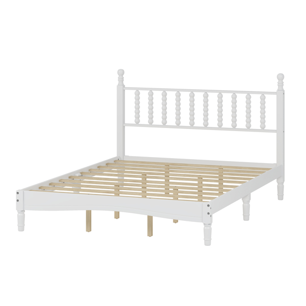 Queen Size Wood Platform Bed with Gourd Shaped Headboard,Retro Style Platform Bed with Wooden Slat Support,Walnut