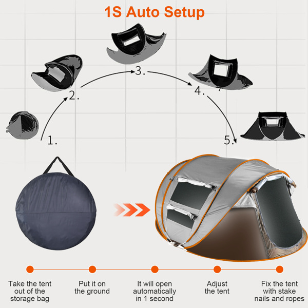 5-8 Person Pop Up Tent Automatic Setup Camping Tent Waterproof Instant Setup Tent with 4 Mosquito Net Windows Carrying Bag for Hiking Climbing Adventure Fishing