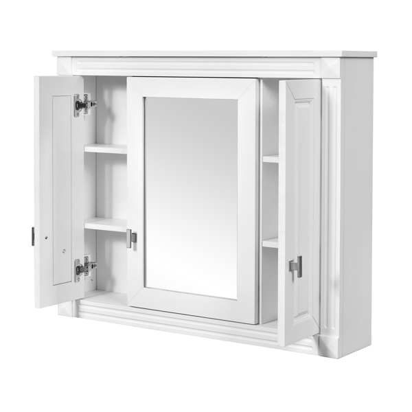 Bathroom Wall Cabinet with Mirror, Wall Mounted Medicine Cabinet with 4 Shelves, Mirrored Door Over Toilet Storage Cabinet, White