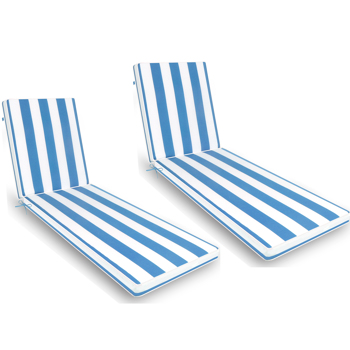 2PCS Set Outdoor Lounge Chair Cushion Replacement Patio Funiture Seat Cushion Chaise Lounge Cushion (Sky Blue/White Striped)  [Sale to Temu is Banned.Weekend can not be shipped, order with caution]