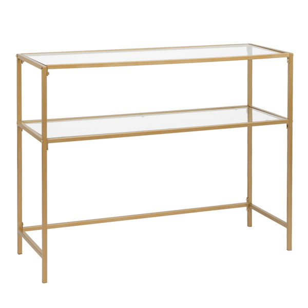 【same code：29997112】39.4" Console Sofa Table, Modern Entryway Table, Tempered Glass Table, Metal Frame, 2 Shelves, for Living Room, Hallway, Gold Color