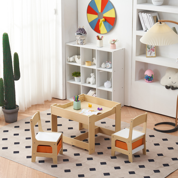 Children's Wooden Table And Chair Set With Two Storage Bags (One Table And Two Chairs)