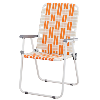 Set of 2 Webbed Folding Beach Chairs, Outdoor Patio Lawn Foldable Chairs for Camping Fishing Yard Poolside BBQ, Orange & White