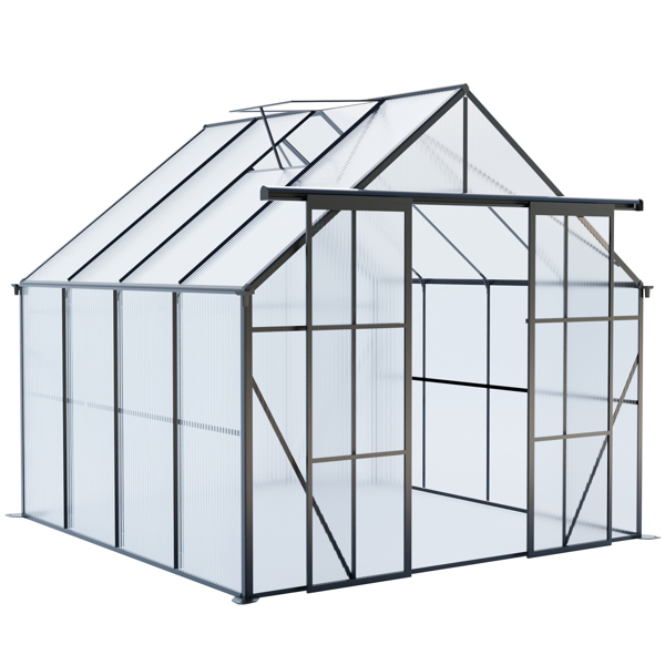 8x8 FT Double Door Polycarbonate Greenhouse Raised Base and Anchor Aluminum Heavy Duty Walk-in Greenhouses for Outdoor Backyard in All Season,Black