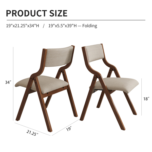 Upholstered folding Dining chair, space saving, easy to carry, Dining Room, No assembly required,2-Pack-Cream Taupe+ Walnut